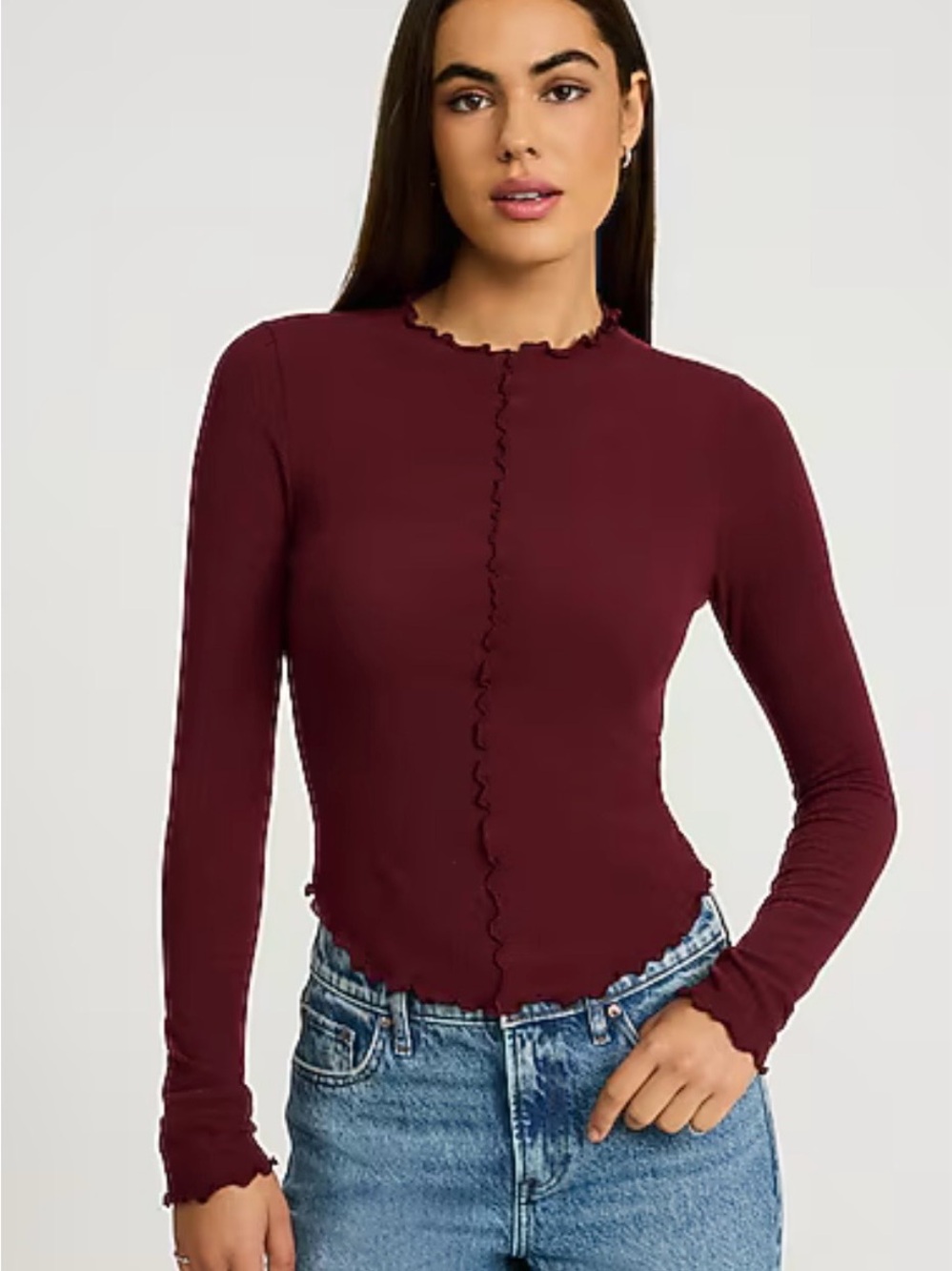 EXPRESS Long Sleeve Scalloped Top Size L